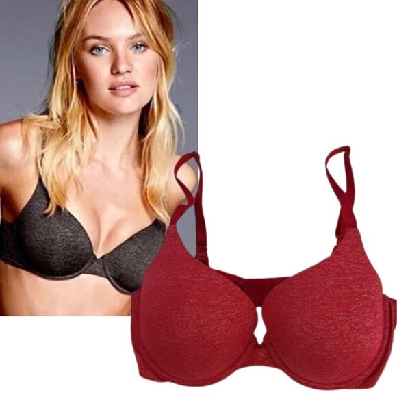 Victoria's Secret Bra Red Marled Uplift Semi Demi T-shirt Adjustable Straps 36D - Picture 1 of 9